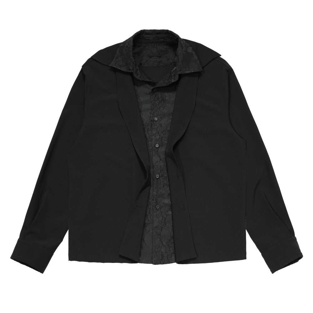 Subtle Pattern Layered Shirt Jacket - Thrashink