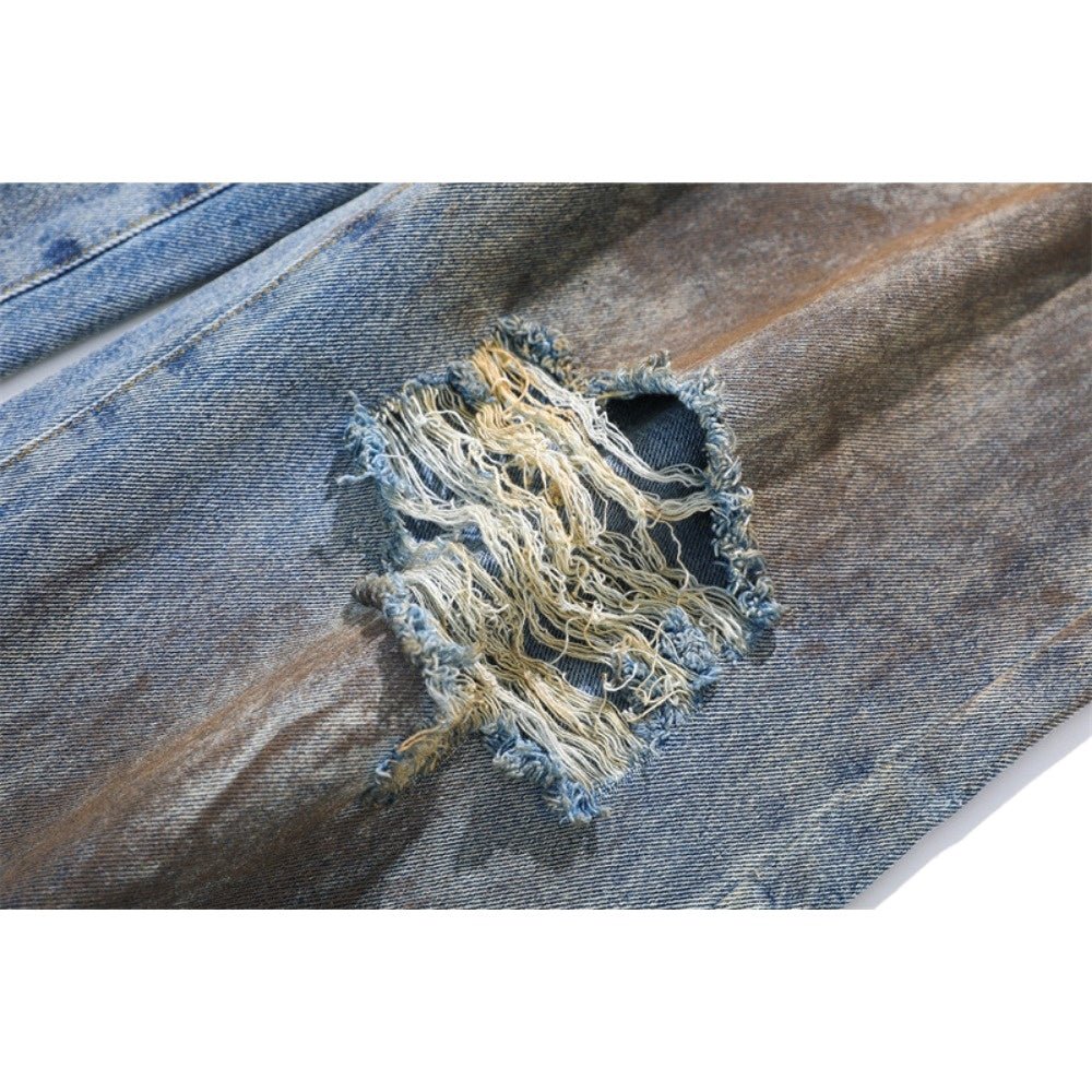 Tarnished Ripped Wide - Leg Jeans - Thrashink