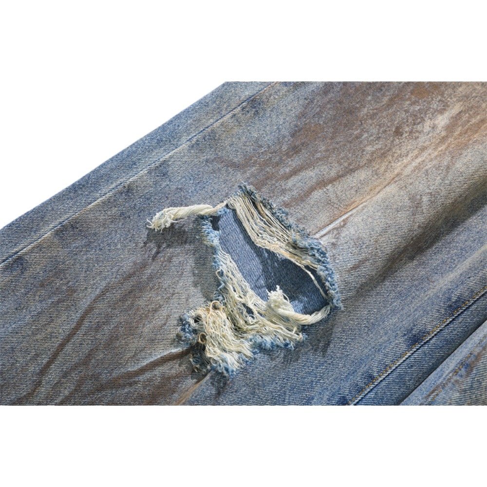 Tarnished Ripped Wide - Leg Jeans - Thrashink