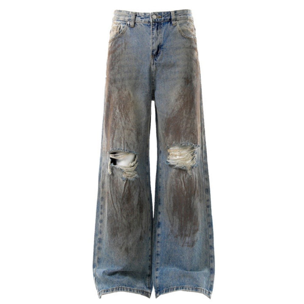 Tarnished Ripped Wide - Leg Jeans - Thrashink