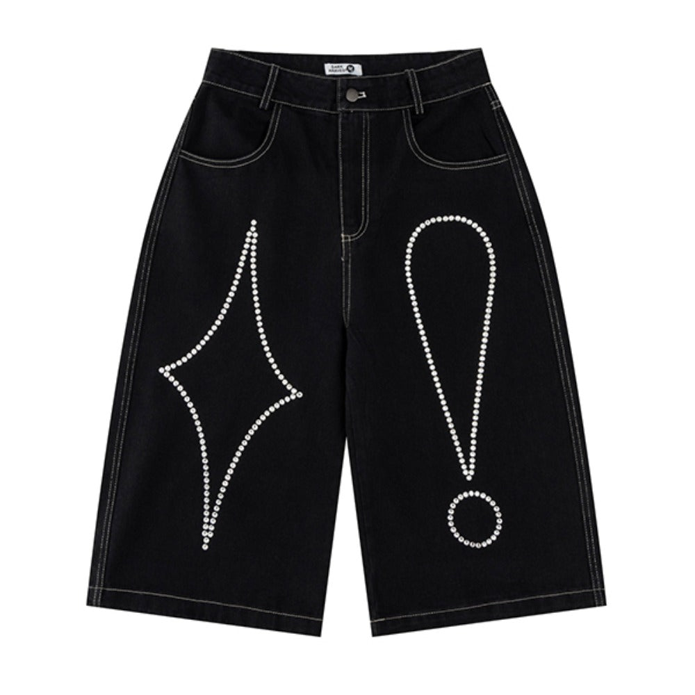 Tears Star Rhinestone Denim Shorts - Thrashink