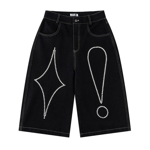 Tears Star Rhinestone Denim Shorts - Thrashink