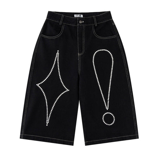 Tears Star Rhinestone Denim Shorts - Thrashink