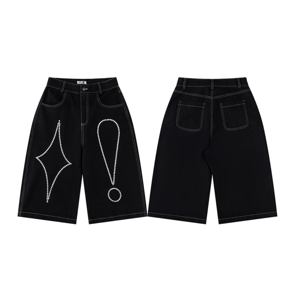 Tears Star Rhinestone Denim Shorts - Thrashink