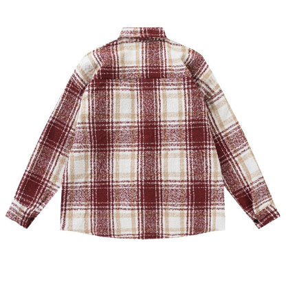 Textured Plaid Shirt Jacket - Thrashink