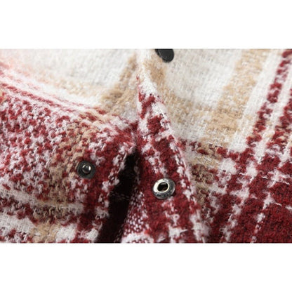 Textured Plaid Shirt Jacket - Thrashink