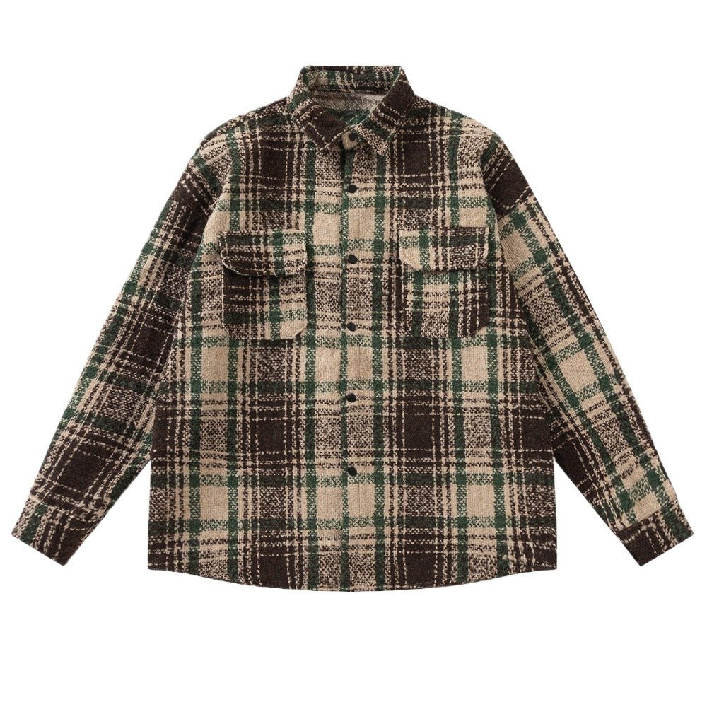 Textured Plaid Shirt Jacket - Thrashink