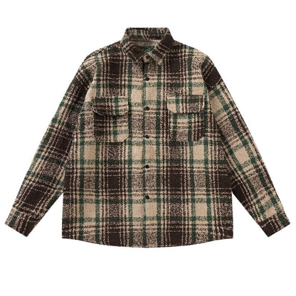 Textured Plaid Shirt Jacket - Thrashink