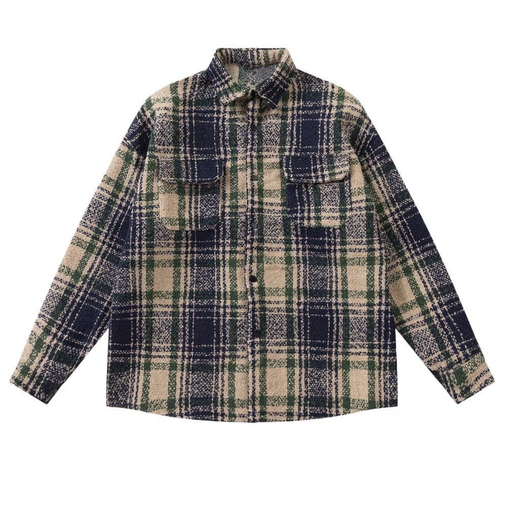 Textured Plaid Shirt Jacket - Thrashink