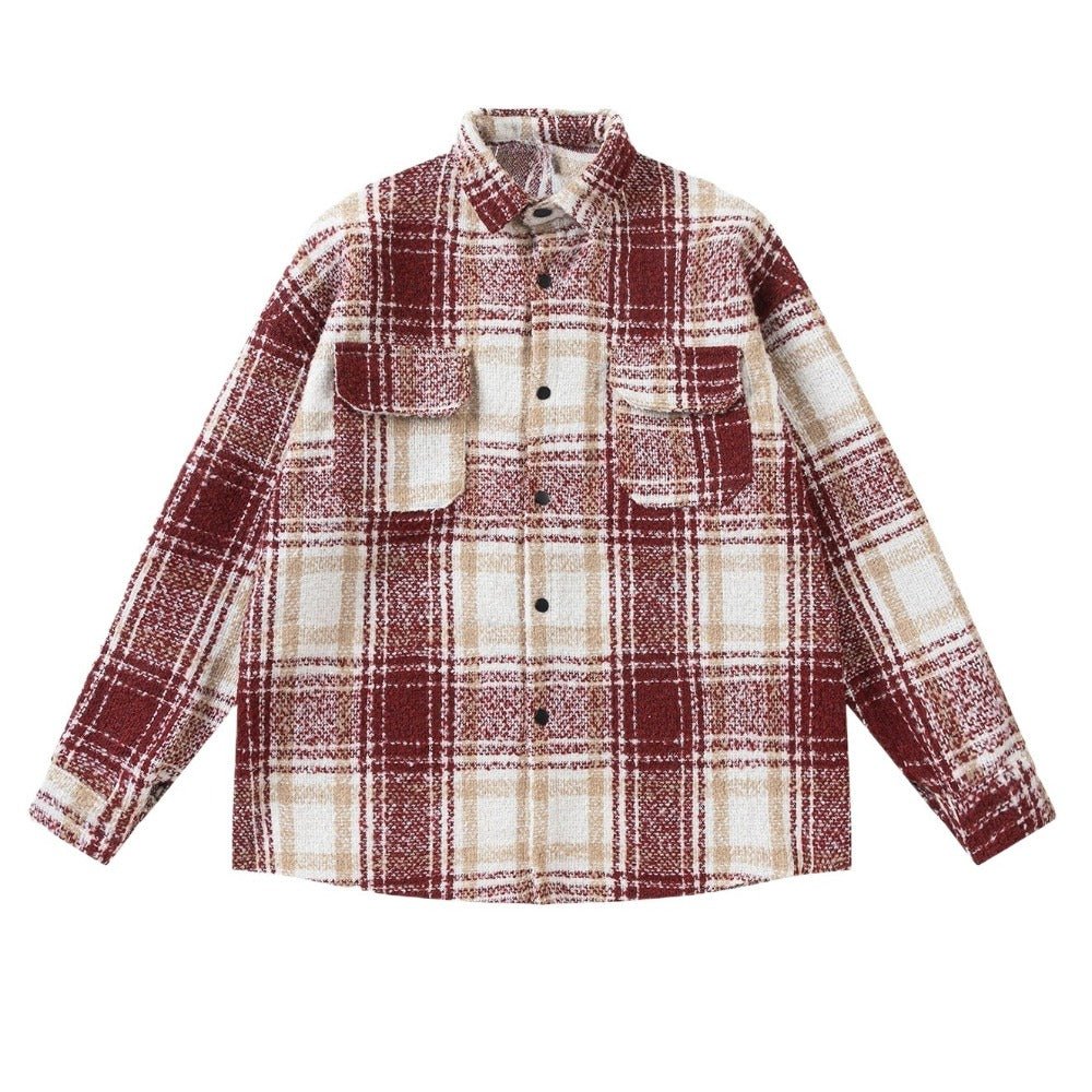 Textured Plaid Shirt Jacket - Thrashink