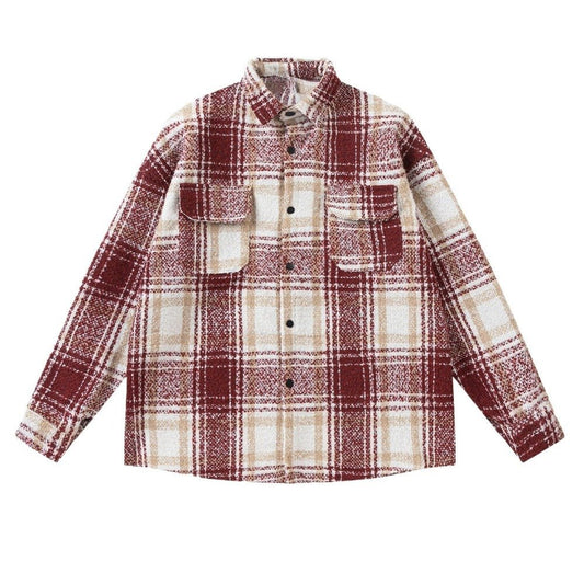 Textured Plaid Shirt Jacket - Thrashink
