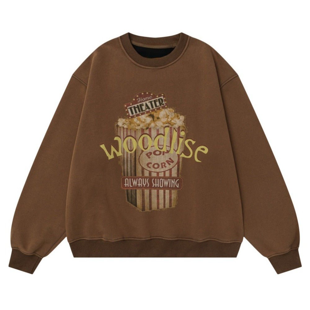 Theater Popcorn Print Fleece Sweatshirt - Thrashink