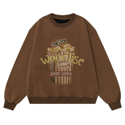 Theater Popcorn Print Fleece Sweatshirt - Thrashink