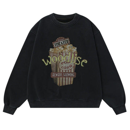 Theater Popcorn Print Fleece Sweatshirt - Thrashink