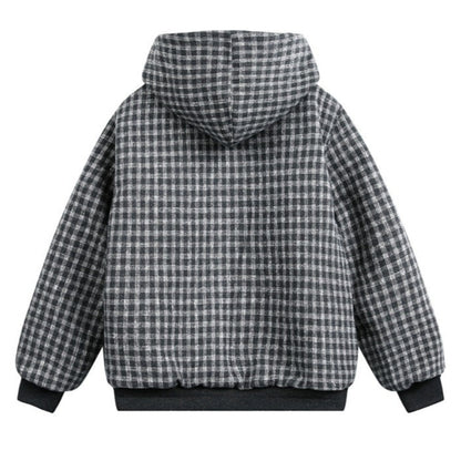 Thickened Cotton Plaid Hooded Zip - up Jacket - Thrashink