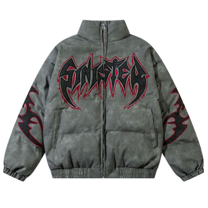 Thorn Embroidered Letter Padded Jacket - Thrashink