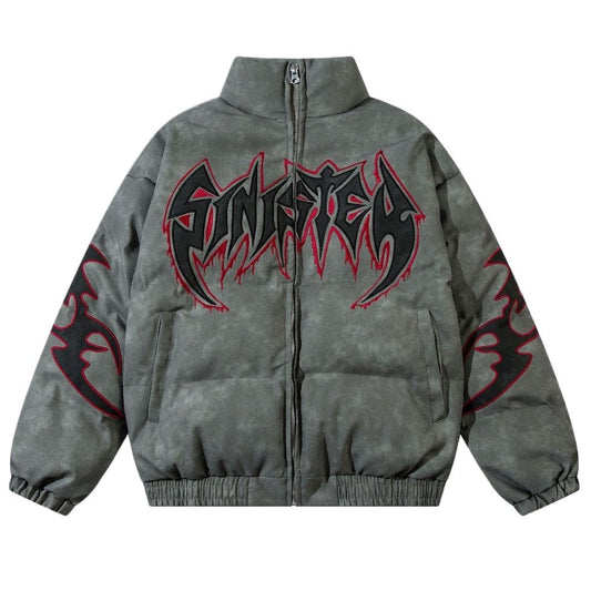 Thorn Embroidered Letter Padded Jacket - Thrashink