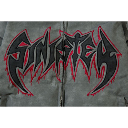 Thorn Embroidered Letter Padded Jacket - Thrashink