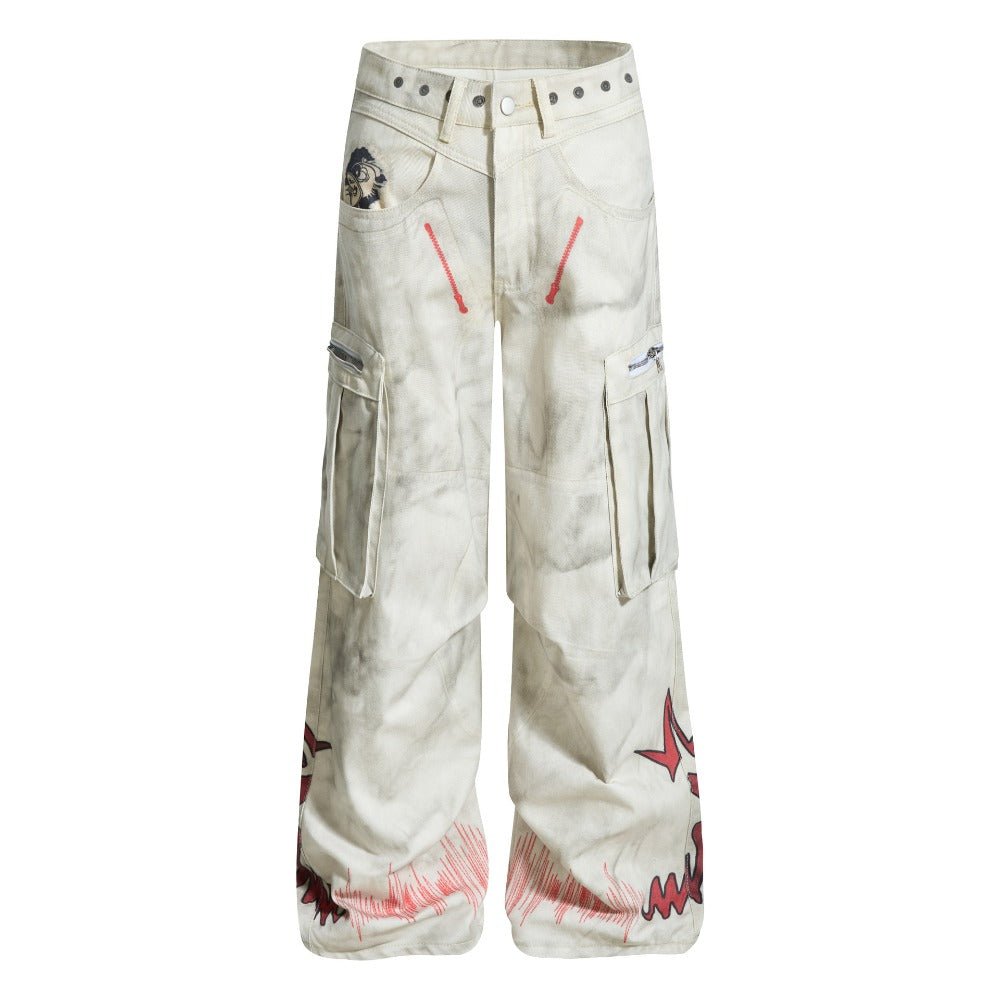 Tie - Dye Wide Leg Cargo Pants - Thrashink