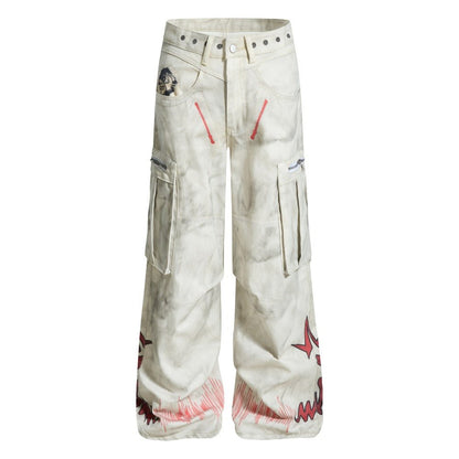 Tie - Dye Wide Leg Cargo Pants - Thrashink