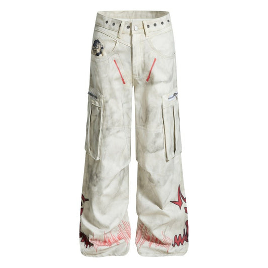 Tie - Dye Wide Leg Cargo Pants - Thrashink