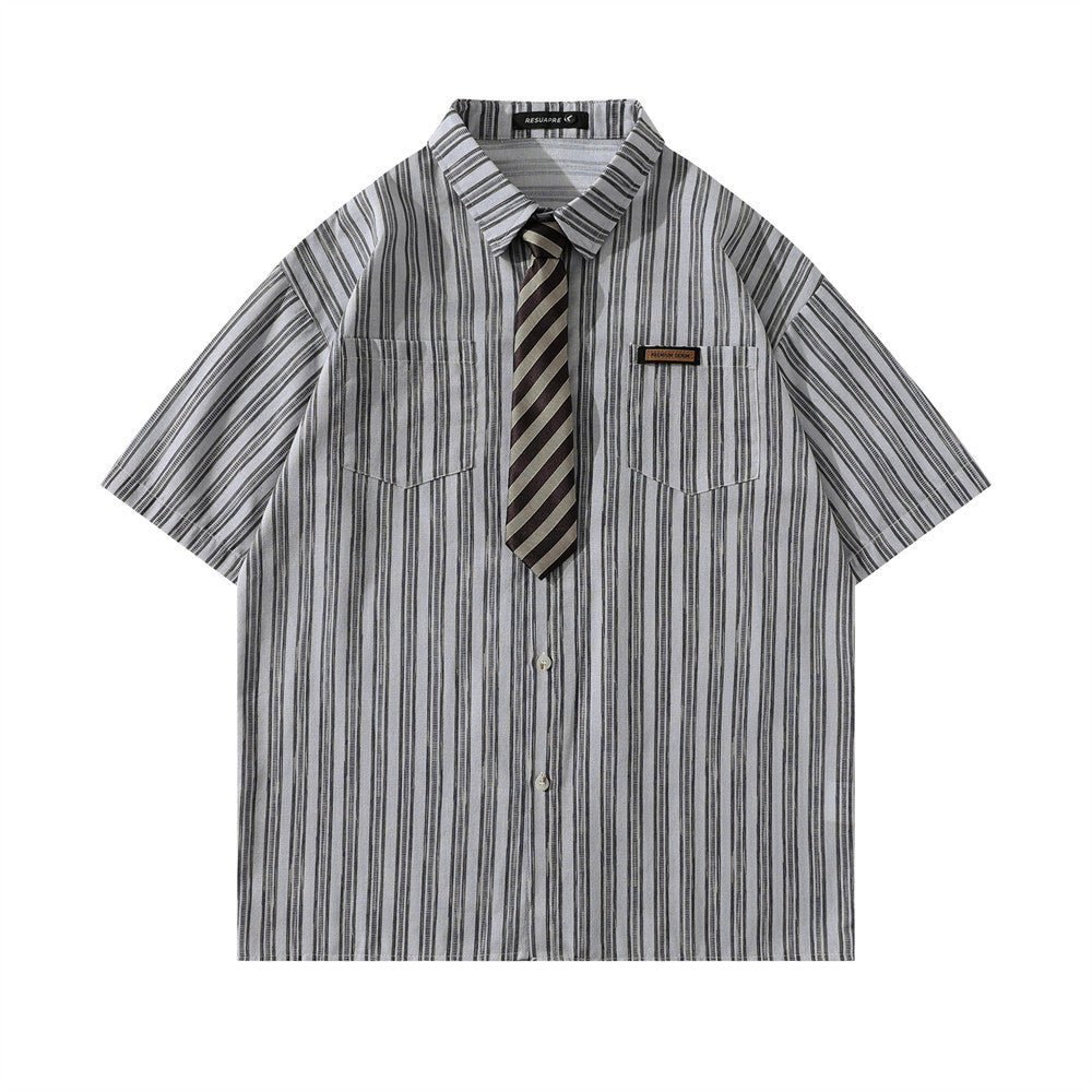 Tie Lapel Casual Short Sleeve Shirt - Thrashink