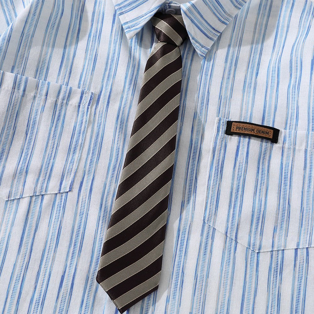 Tie Lapel Casual Short Sleeve Shirt - Thrashink