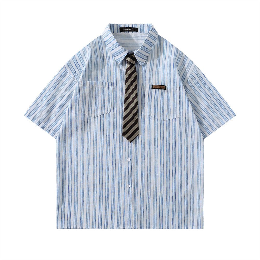 Tie Lapel Casual Short Sleeve Shirt - Thrashink