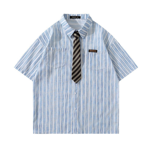 Tie Lapel Casual Short Sleeve Shirt - Thrashink