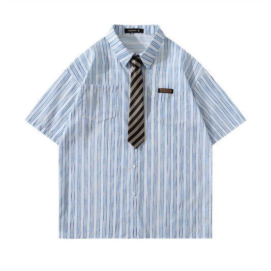 Tie Lapel Casual Short Sleeve Shirt - Thrashink