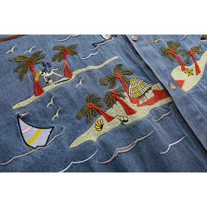 Tropical Embroidered Denim Shirt - Thrashink