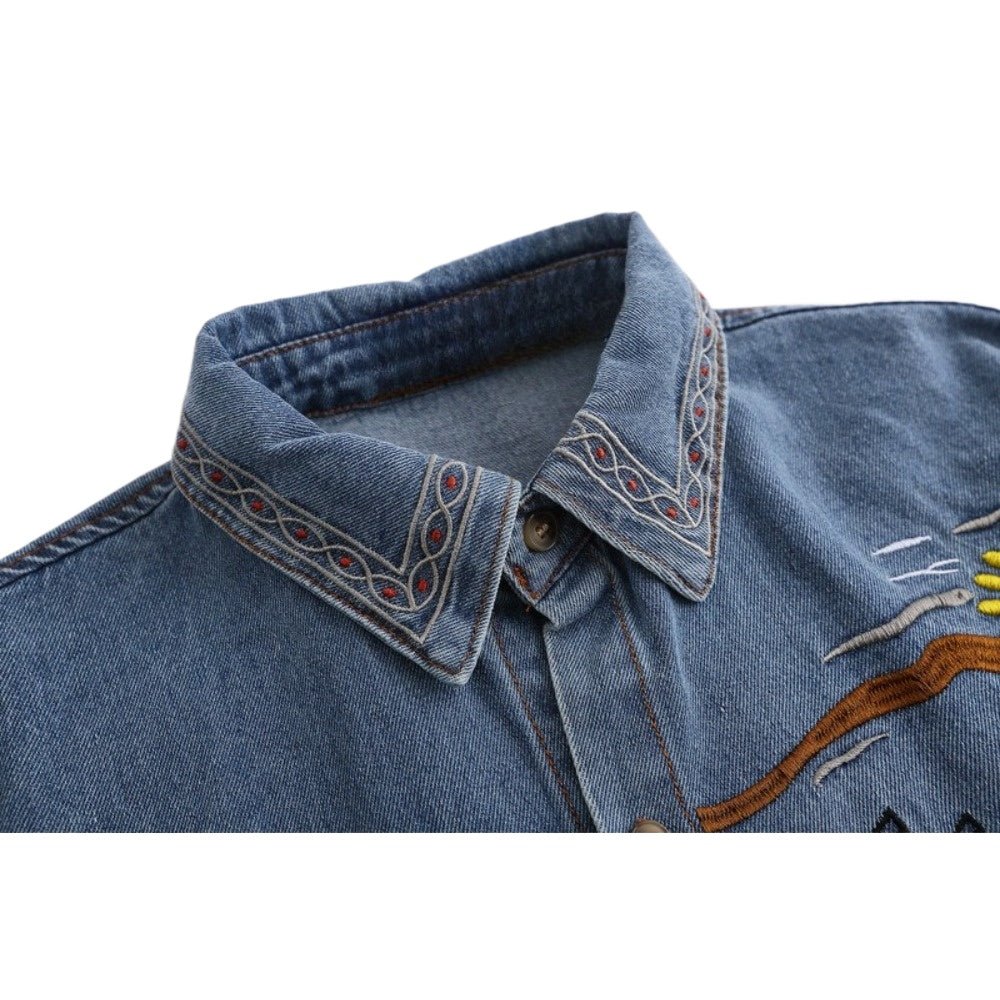 Tropical Embroidered Denim Shirt - Thrashink