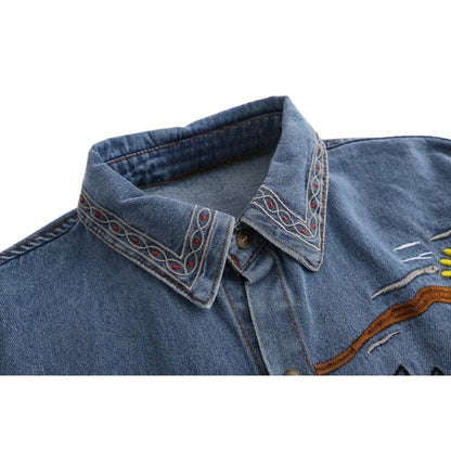 Tropical Embroidered Denim Shirt - Thrashink