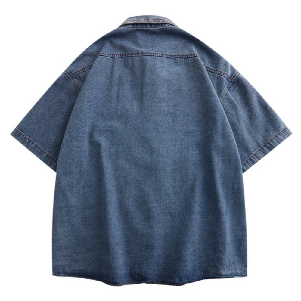 Tropical Embroidered Denim Shirt - Thrashink