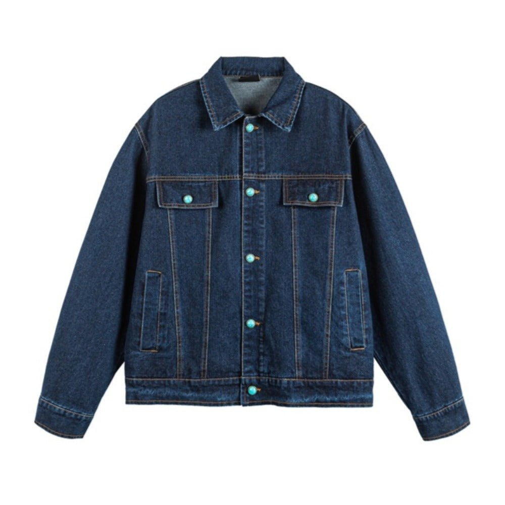 Turquoise Button Denim Jacket - Thrashink