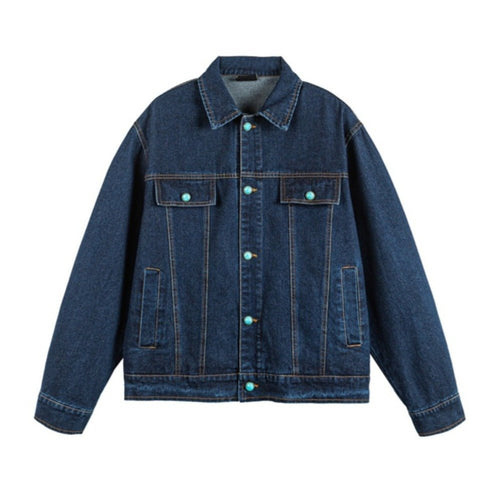 Turquoise Button Denim Jacket - Thrashink