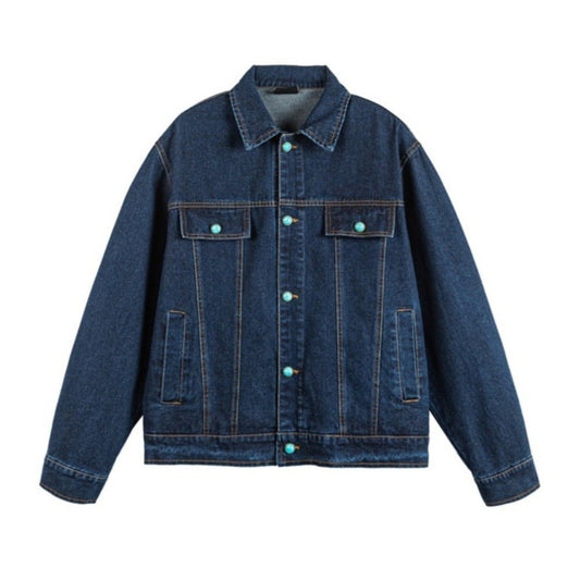 Turquoise Button Denim Jacket - Thrashink