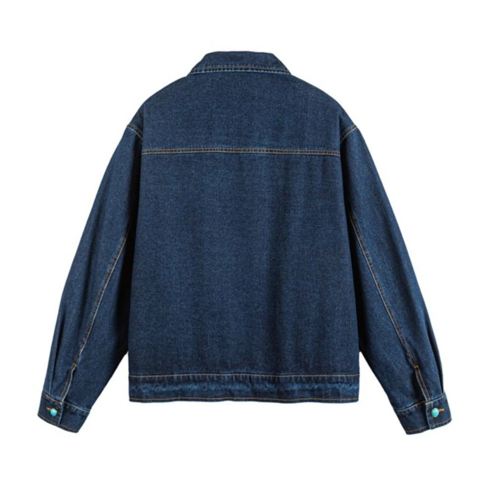 Turquoise Button Denim Jacket - Thrashink