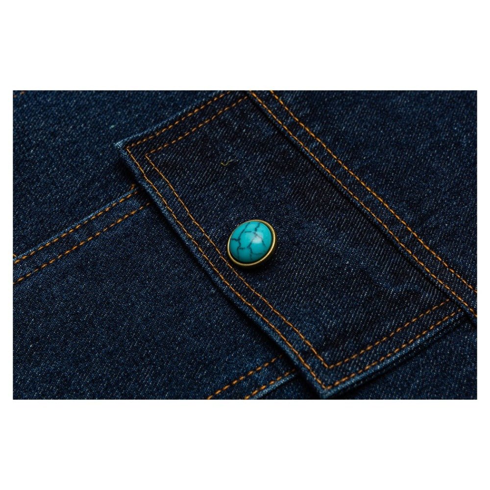 Turquoise Button Denim Jacket - Thrashink
