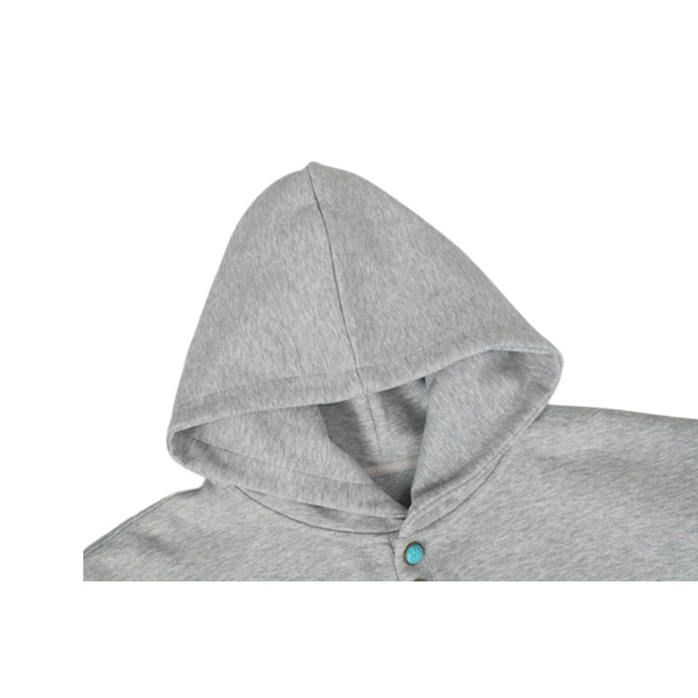 Turquoise Button Detail Hoodie - Thrashink