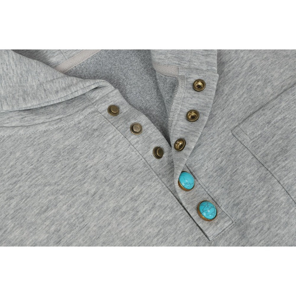 Turquoise Button Detail Hoodie - Thrashink