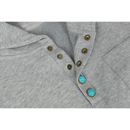 Turquoise Button Detail Hoodie - Thrashink
