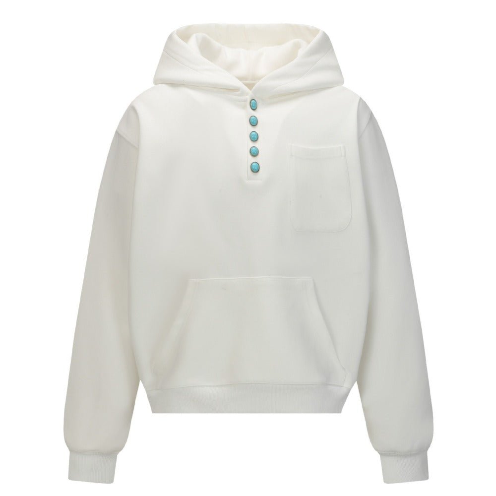 Turquoise Button Detail Hoodie - Thrashink