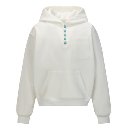 Turquoise Button Detail Hoodie - Thrashink