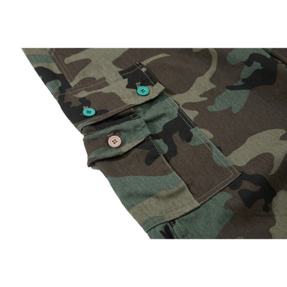 Turquoise Green Button Camouflage Cargo Pants - Thrashink