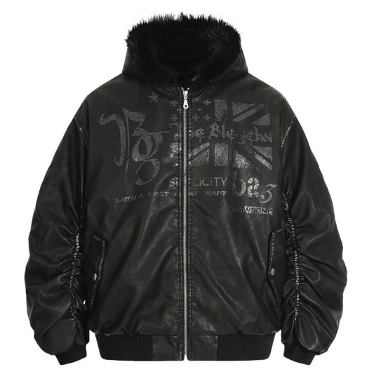 Urban Punk Faux Leather Hooded Jacket - Thrashink