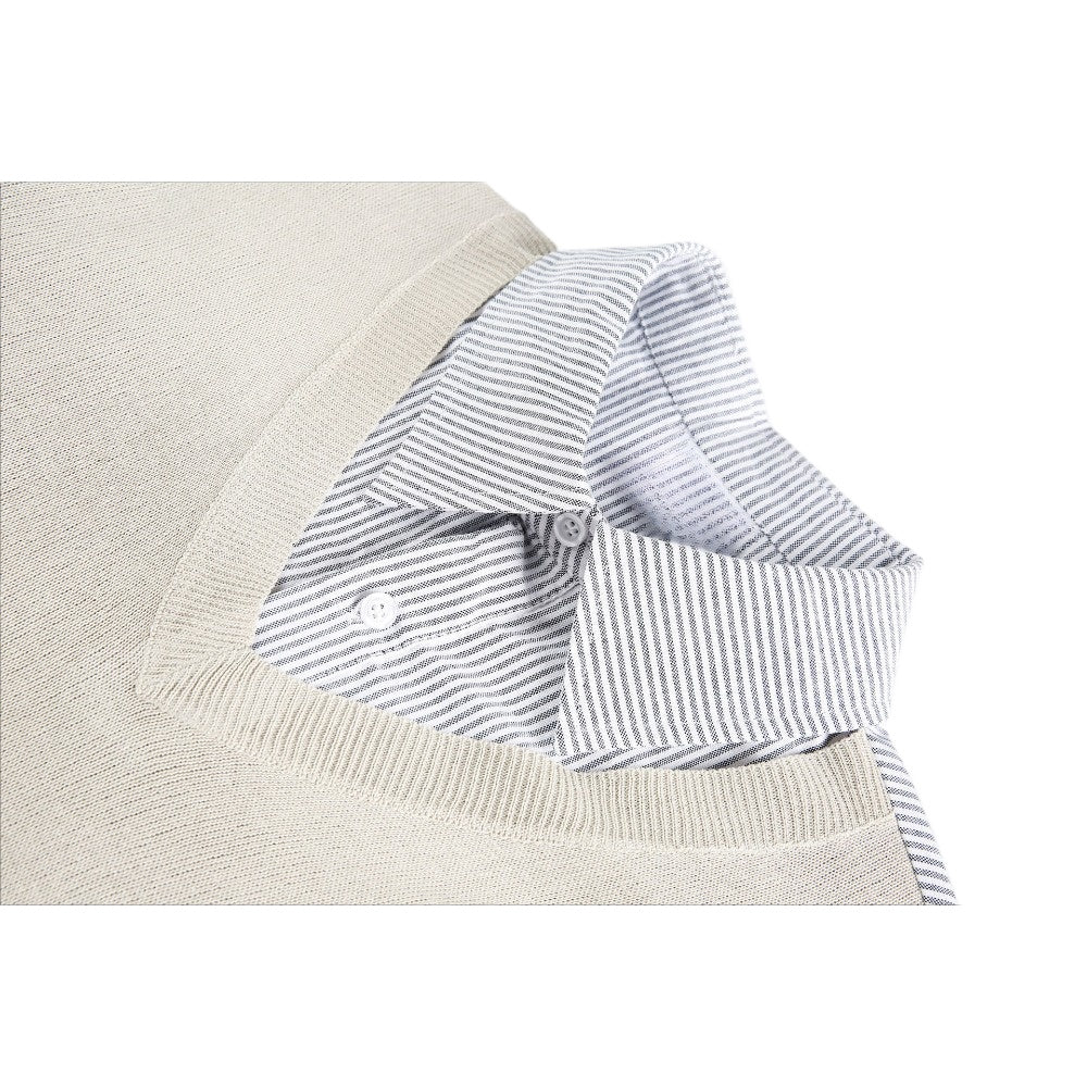 V - Neck Knit Vest Layered Striped Shirt - Thrashink