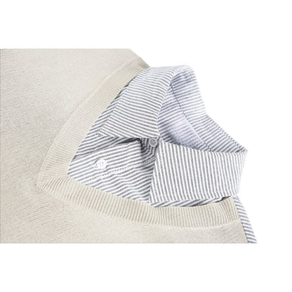 V - Neck Knit Vest Layered Striped Shirt - Thrashink