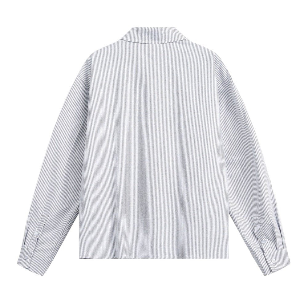 V - Neck Knit Vest Layered Striped Shirt - Thrashink