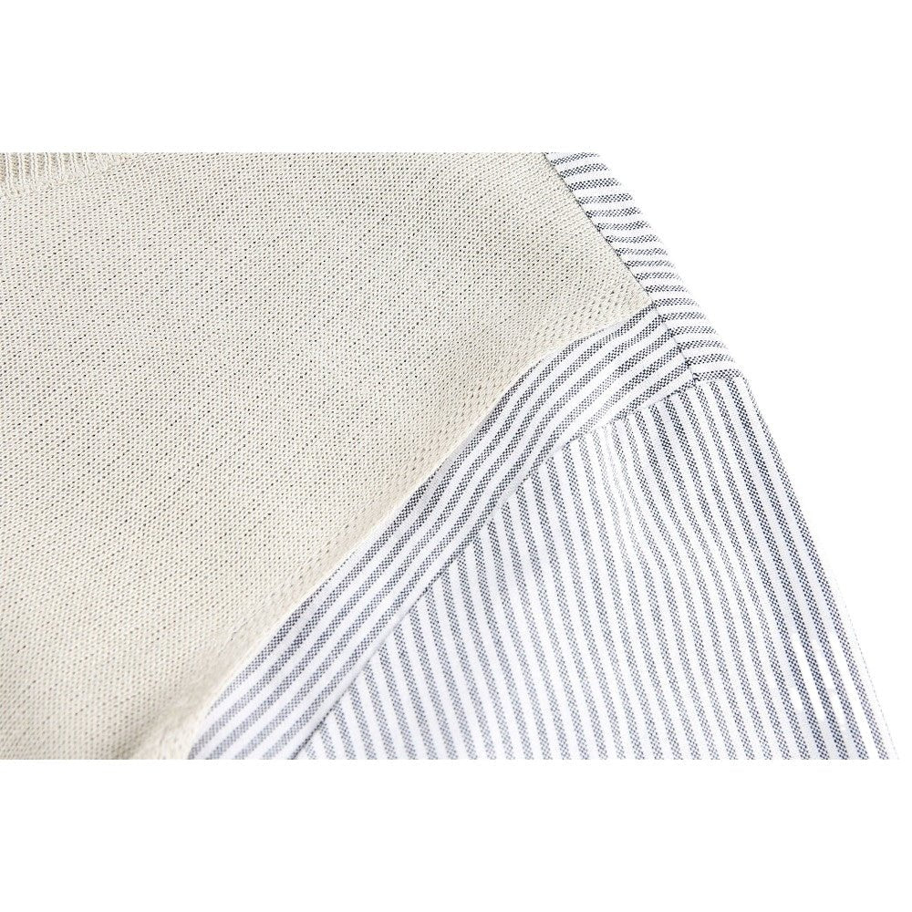 V - Neck Knit Vest Layered Striped Shirt - Thrashink